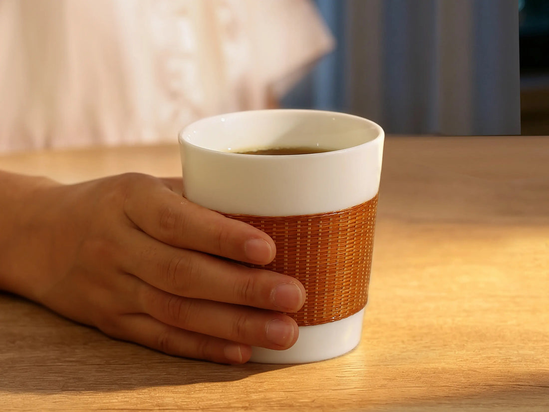 How does bamboo change the way a coffee cup feels?