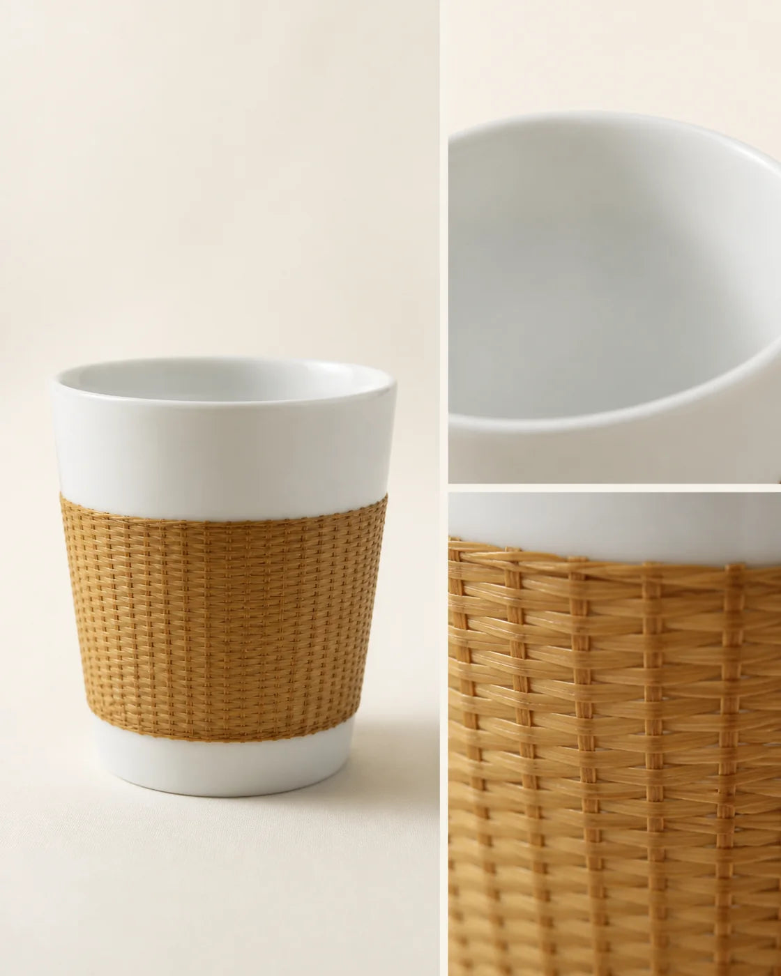Detail of Dehua porcelain and handwoven bamboo