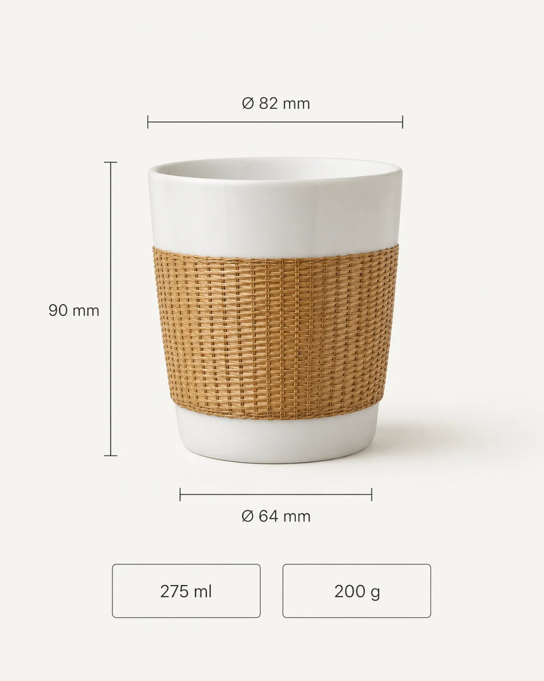 Bamboo over Porcelain Daily Cup dimensions and 275 ml capacity