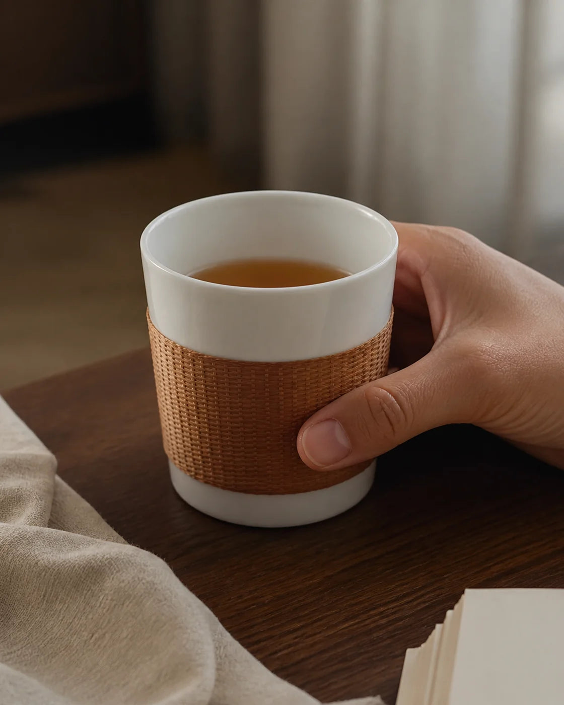 Baked Bamboo over Porcelain cup with after-dinner tea